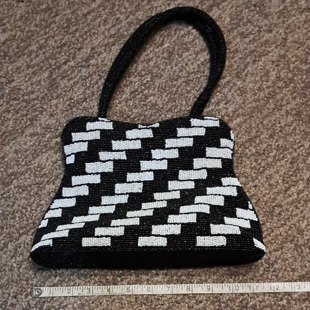 Beaded Black And White Clutch Bag.